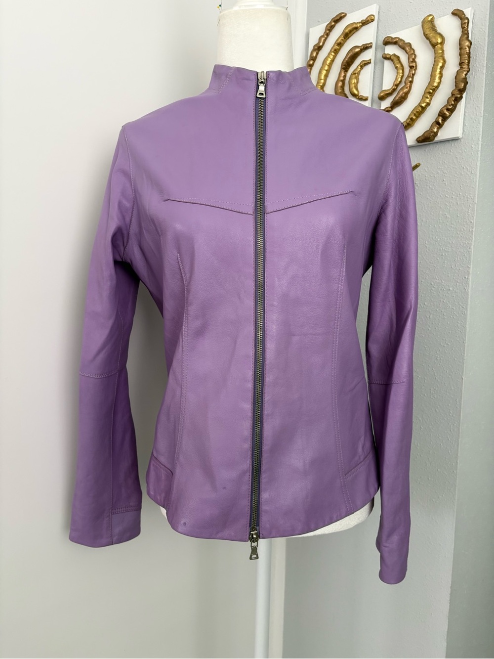 Women's Lavender Leather Zip Jacket